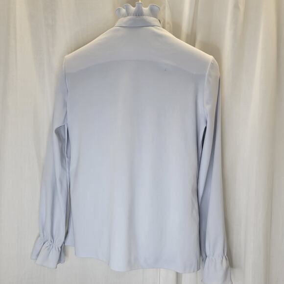 Contemporary Classics Vintage Blue Gray Ruffle Blouse Stand-up Collar, S - Picture 13 of 14